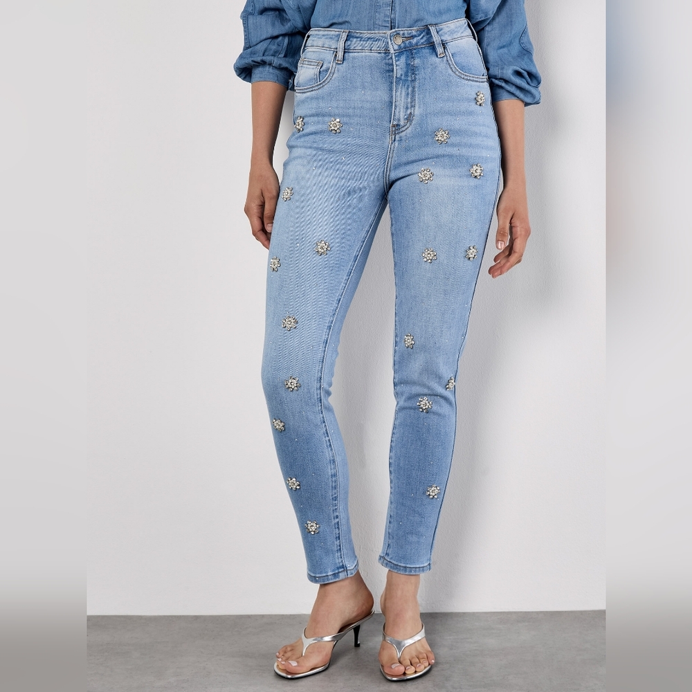 Rhinestone And Pearl Denim